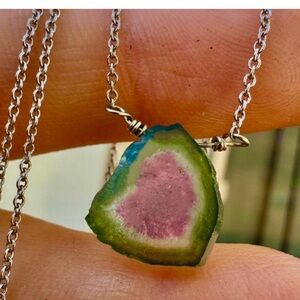 - Rare!solid 10k white gold genuine watermelon tourmaline necklace $799